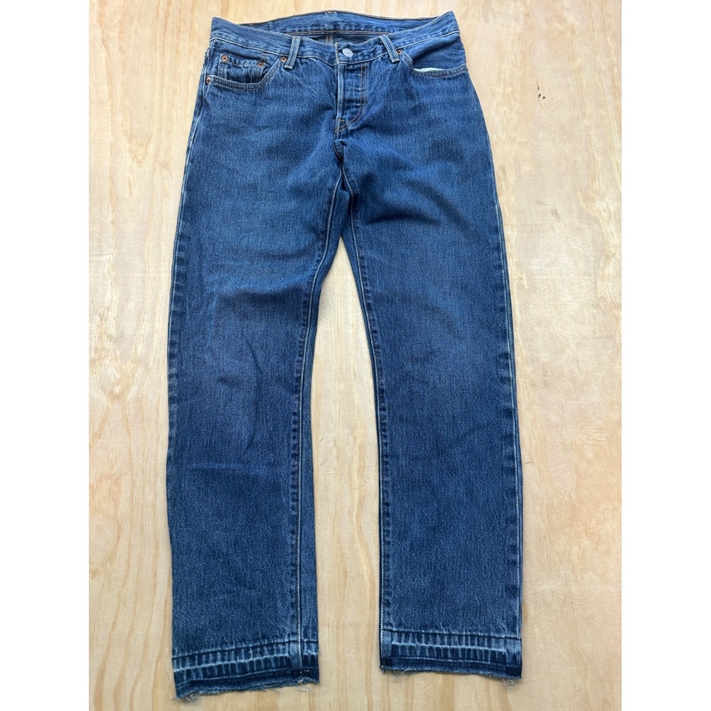 Levis 501 CT Customized Tapered Jeans Medium Wash Released Hem Button Fly 31x27